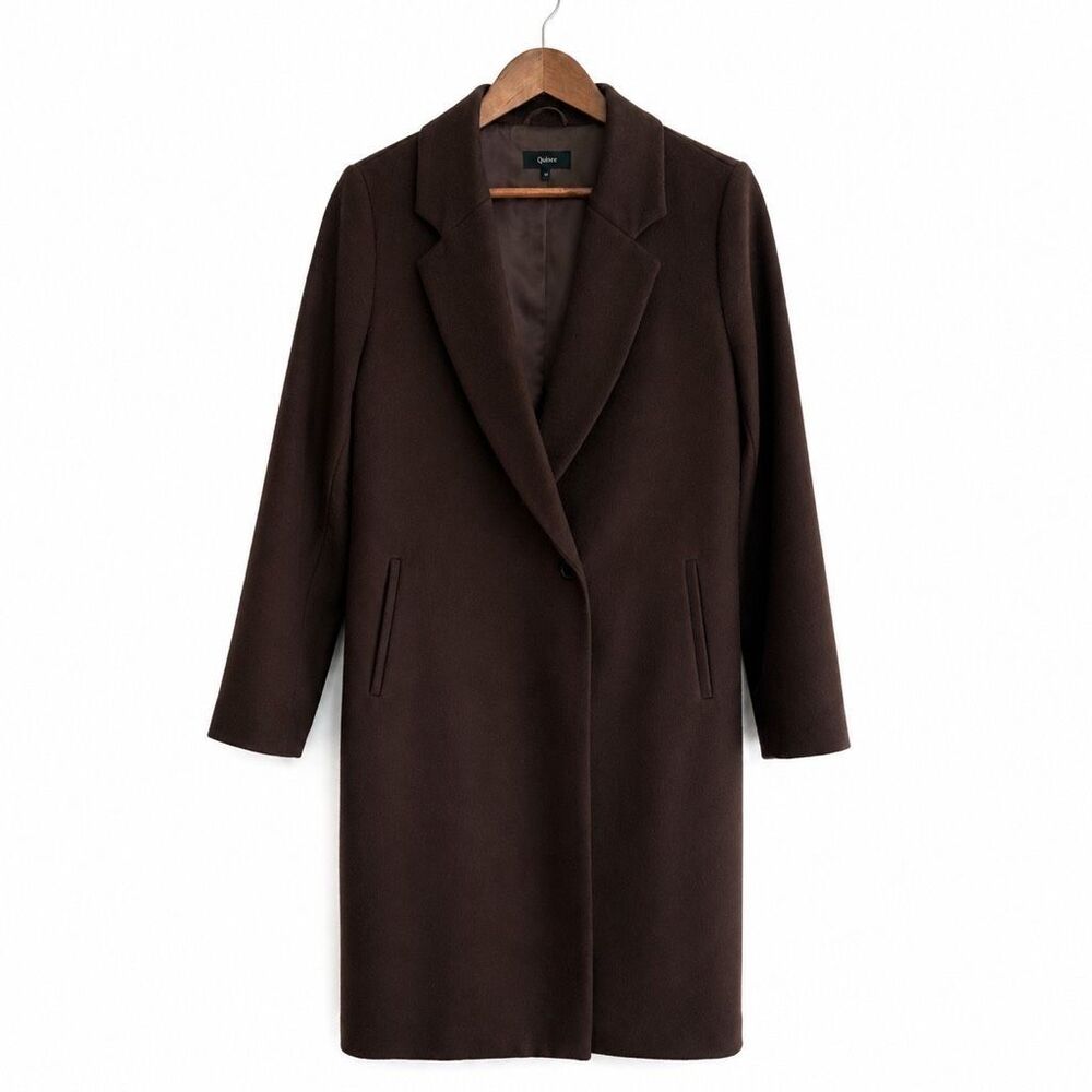Quince Italian Wool Classic Coat Womens M Dark Chocolate Brown Made in Italy - Picture 1 of 7